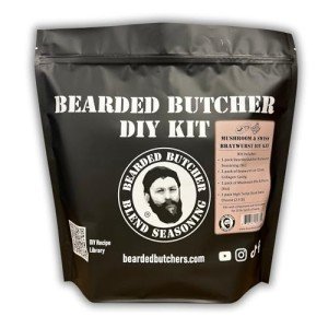 Bearded Butchers Mushroom & Swiss Bratwurst DIY Kit - For Homemade Brats, Great with Pork, Venison, Beef, Elk, or Bison - Includes Bratwurst Seasoning, Swiss Cheese, Mushroom Bits, and 32mm Collagen Casings - Perfect for Hunters and DIY Meat Processors