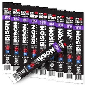 Buck Wild Bison, Bison Meat Stick, 8 Grams of Pure Bison Protein, Pasture Raised, Made in the USA, Incredible Taste, Beef Added (10 Sticks, Teriyaki)