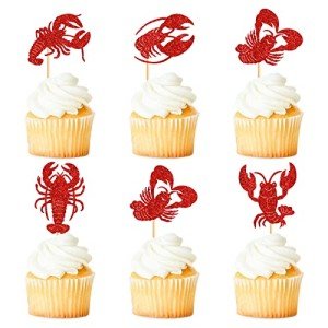 Keaziu 35 Pack Crawfish Cupcake Toppers Red Lobster Cupcake Picks Sea Animal Theme Baby Shower Kids Boy Girl Birthday Party Cake Decorations Supplies