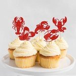 Keaziu 35 Pack Crawfish Cupcake Toppers Red Lobster Cupcake Picks Sea Animal Theme Baby Shower Kids Boy Girl Birthday Party Cake Decorations Supplies