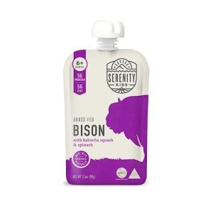 Serenity Kids Baby Food Pouches, Grass Fed Bison with Organic Kabocha Squash & Spinach, For 6+ Months, 3.5 Ounce Pouch (12 Count)