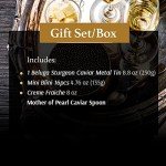 OLMA Beluga Hybrid Caviar Gift Set - Includes 250g Metal Tin Beluga Fish Roe, Mini Blinis, Creme Fraiche & Mother of Pearl Serving Spoon - Rated Top Black Caviar in the World