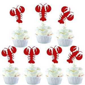 24 Pack Crawfish Cupcake Toppers Red Glitter Lobster Cupcake Food Picks Bridal Shower Bachelorette Sea Animal Theme Baby Shower Kids Birthday Party Cake Decorations Supplies Red