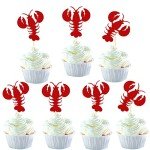 24 Pack Crawfish Cupcake Toppers Red Glitter Lobster Cupcake Food Picks Bridal Shower Bachelorette Sea Animal Theme Baby Shower Kids Birthday Party Cake Decorations Supplies Red