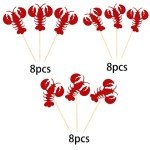 24 Pack Crawfish Cupcake Toppers Red Glitter Lobster Cupcake Food Picks Bridal Shower Bachelorette Sea Animal Theme Baby Shower Kids Birthday Party Cake Decorations Supplies Red