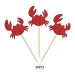 24 Red Glitter Crab Cupcake Toppers for Parties