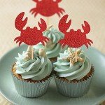 24 Red Glitter Crab Cupcake Toppers for Parties