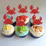 24 Red Glitter Crab Cupcake Toppers for Parties