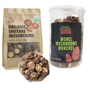 VIGOROUS MOUNTAINS USDA Organic Dried Dehydrated Whole Shiitake Mushrooms 4.23oz and Dried Morel Mushrooms 2 OZ
