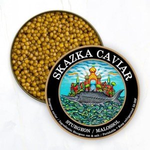 SKAZKA CAVIAR - Tsar Reserve Golden Osetra Caviar, Premium Light Golden Fish Roe Delicacy, Caviar Eggs from Osetra Sturgeon, Caviar Food, Overnight Delivery - Nutty Flavor - 2 Oz