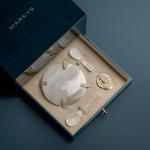 MARKY'S Beluga Black Caviar Huso Huso Deluxe Experience - 1 oz / 28 g - Luxury Malossol Purebred - Caviar Serving Set - Mother Pearl Caviar Spoons & Plate Gift Box