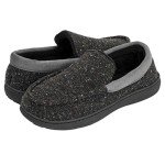 EUXTERPA Men's Moccasins Slippers Indoor Outdoor Classic Comfy Warm Soft Memory Foam Slippers Moccasin Shoes for Husband,Dad,Brother Anti-Slip Outsole Black-Grey