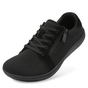 SKASO Mens Walking Shoes Comfortable Wide Toe Casual Barefoot Shoes Men Zero Drop Minimalist Shoes with Zipper for Jogging Rehabilitation Training Black Size 13 Men Wide