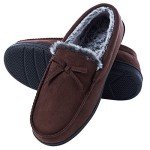 DL Men-Moccasin-Slippers-Indoor-Outdoor, Suede Mens House slippers with Memory Foam, Faux Fur Lining Bedroom Slippers for Men Non slip Outsole