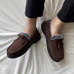 DL Men-Moccasin-Slippers-Indoor-Outdoor, Suede Mens House slippers with Memory Foam, Faux Fur Lining Bedroom Slippers for Men Non slip Outsole