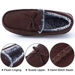 DL Men-Moccasin-Slippers-Indoor-Outdoor, Suede Mens House slippers with Memory Foam, Faux Fur Lining Bedroom Slippers for Men Non slip Outsole