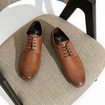 Jousen Men's Oxford Plain Toe Brown Dress Shoes Leather Classic Business Formal Derby Shoes(A5A098 Brown 11)