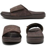 KuaiLu Mens Slides Soft Cushion Sport Sandals with Plantar Fasciitis Arch Support Adjustable Open Toe Summer Slippers Slip on Indoor Outdoor Sandalias Para Hombres, Dark Brown Size 11