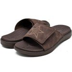 KuaiLu Mens Slides Soft Cushion Sport Sandals with Plantar Fasciitis Arch Support Adjustable Open Toe Summer Slippers Slip on Indoor Outdoor Sandalias Para Hombres, Dark Brown Size 11
