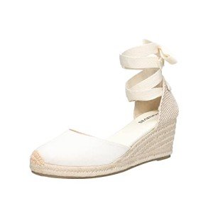 Women’s Platform Wedges Espadrilles, 2.5" Wedge, Soft Ankle-Tie Strap, Closed Toe, Classic Summer Sandals White 8.5 Size