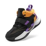 DREAM PAIRS Boys Girls Basketball Shoes Little Kid Big Kid Non-Slip Sport Athletic Sneakers Boys Comfortable Durable School Training Shoes Black/Gold/Purple Size 5 Big Kid SDBS2302K