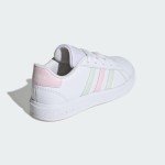 adidas Grand Court Lifestyle Tennis Lace-Up Shoes (Big Kid) Sneaker, White/Crystal Jade/Clear Pink, 5 US Unisex