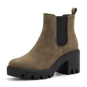 Women's Chelsea Boots Fashion Platform High Heel Ankle Booties Round Toe Casual Elastic Chunky Block Heel Boots
