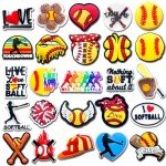 Xaldrichasta 25Pcs Softball Shoe Charms for Clog Different Matching Sandals Wristbands Bracelets, Sports Ball Shoe Charms Decorations (Softball)