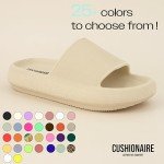 CUSHIONAIRE Feather Slides – Comfortable Cloud Cushion House Slippers for Women, Indoor Outdoor EVA Foam Foot Spa Shower Shoes, Non-Slip Arch Support, KHAKI 6