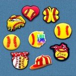 Xaldrichasta 25Pcs Softball Shoe Charms for Clog Different Matching Sandals Wristbands Bracelets, Sports Ball Shoe Charms Decorations (Softball)