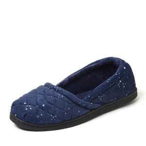 Dearfoams Katie Velour Secure-fit Closed Back Memory Foam Comfort Slip on Loafer with Rubber Sole Slipper, Starry Night Navy, 9-10