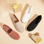 POVOGER Women's Black Flats Mesh Slip On Shoes Breathable Loafers Espadrilles Flats Soft Womens Casual Shoes (Bare Pink,US09)
