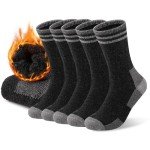 COOVAN Mens Merino Wool Crew Socks Thermal Warm Winter Socks Soft Cozy Boot Socks for Cold Weather Work Hiking 5 Pairs