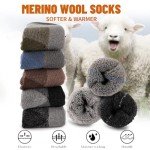 COOVAN Mens Merino Wool Crew Socks Thermal Warm Winter Socks Soft Cozy Boot Socks for Cold Weather Work Hiking 5 Pairs