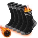 COOVAN Mens Merino Wool Crew Socks Thermal Warm Winter Socks Soft Cozy Boot Socks for Cold Weather Work Hiking 5 Pairs