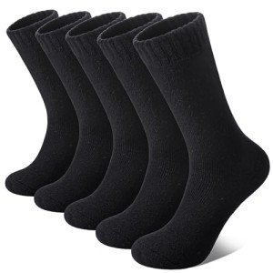 FNOVCO Wool Socks for Women Winter Warm Hiking Boot Thick Thermal Cozy Crew Socks 5 Pairs (Black)