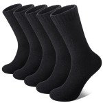 FNOVCO Wool Socks for Women Winter Warm Hiking Boot Thick Thermal Cozy Crew Socks 5 Pairs (Black)