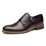 La Milano Mens Leather Double Monk Strap Oxford Slip-on Loafer Comfortable Formal Business Dress Shoes for Men