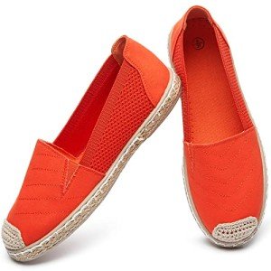 Women's Flats Shoes,Breathable Black Espadrilles Flats,Black and White Slip on Shoes,Lightweight and Soft(Orange red.US9)