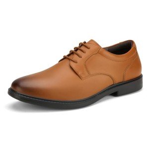 HEEZ Men's Oxford Shoes, Tan Lace Up Dress Oxford Shoes, Comfortable Classic Formal Shoes for Men with Round Toe, Removable Rebounded Insole, Medium Arch Support, Lightweight PU Outsole, Size 12