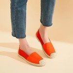 Women's Flats Shoes,Breathable Black Espadrilles Flats,Black and White Slip on Shoes,Lightweight and Soft(Orange red.US9)