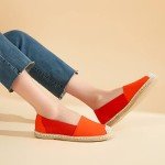 Women's Flats Shoes,Breathable Black Espadrilles Flats,Black and White Slip on Shoes,Lightweight and Soft(Orange red.US9)
