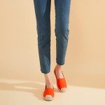 Women's Flats Shoes,Breathable Black Espadrilles Flats,Black and White Slip on Shoes,Lightweight and Soft(Orange red.US9)