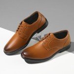 HEEZ Men's Oxford Shoes, Tan Lace Up Dress Oxford Shoes, Comfortable Classic Formal Shoes for Men with Round Toe, Removable Rebounded Insole, Medium Arch Support, Lightweight PU Outsole, Size 12