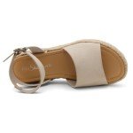 Shoe Land Legossa Womens Platform Sandals Ankle Strap Espadrilles Comfortable Open Toe Flatform Wedge Casual Sandal Black White Tan Platform Sandals for Summer, 1825/Beige, Size 11.0