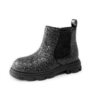 DREAM PAIRS Girls Chelsea Boots Side Zipper Lug Sole Ankle Booties Toddler/Little Kid/Big Kid,Size 13 Little Kid,Black-Glitter,SDBO2301K