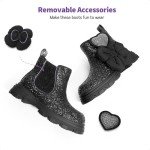 DREAM PAIRS Girls Chelsea Boots Side Zipper Lug Sole Ankle Booties Toddler/Little Kid/Big Kid,Size 13 Little Kid,Black-Glitter,SDBO2301K