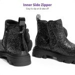 DREAM PAIRS Girls Chelsea Boots Side Zipper Lug Sole Ankle Booties Toddler/Little Kid/Big Kid,Size 13 Little Kid,Black-Glitter,SDBO2301K