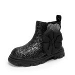 DREAM PAIRS Girls Chelsea Boots Side Zipper Lug Sole Ankle Booties Toddler/Little Kid/Big Kid,Size 13 Little Kid,Black-Glitter,SDBO2301K
