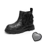 DREAM PAIRS Girls Chelsea Boots Side Zipper Lug Sole Ankle Booties Toddler/Little Kid/Big Kid,Size 13 Little Kid,Black-Glitter,SDBO2301K